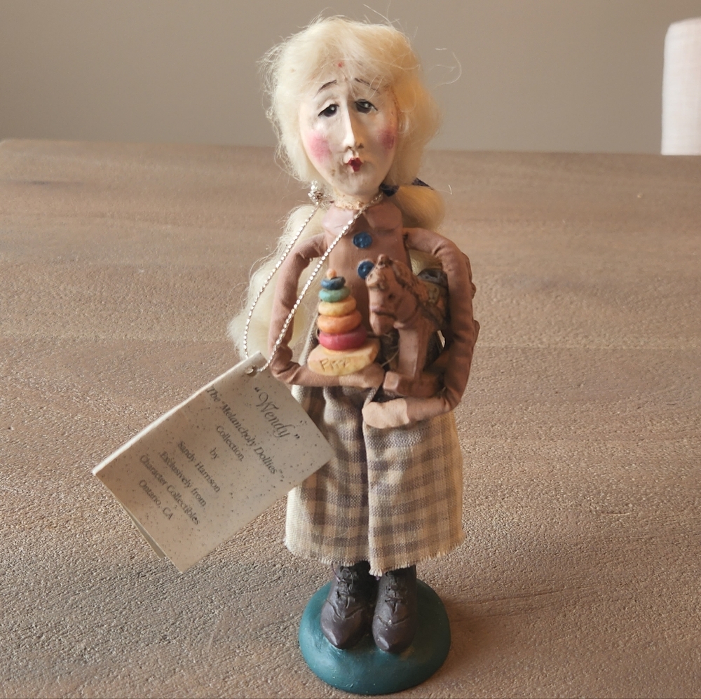 Melancholy Dollies Sandy Harrison Figurine Wendy Rocking Horse Folk Art NWT